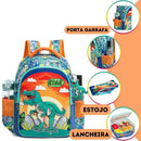 Mochila Infantil Dinossauro Kit Lancheira e Estojo
