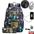 Kit Escolar CR7: Mochila com Entrada de Fone de Ouvido e USB + Estojo