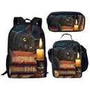 Kit Escolar de Gato 3 Peças: Mochila, Lancheira e Estojo