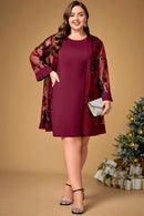 Vestido Midi Vinho com 2 Peça Brilhosa