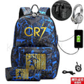 Kit Escolar CR7: Mochila com Entrada de Fone de Ouvido e USB + Estojo