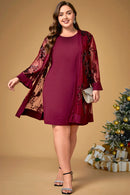 Vestido Midi Vinho com 2 Peça Brilhosa