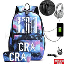 Kit Escolar CR7: Mochila com Entrada de Fone de Ouvido e USB + Estojo