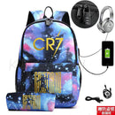 Kit Escolar CR7: Mochila com Entrada de Fone de Ouvido e USB + Estojo