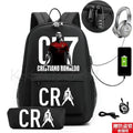 Kit Escolar CR7: Mochila com Entrada de Fone de Ouvido e USB + Estojo