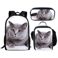 Kit Escolar de Gato 3 Peças: Mochila, Lancheira e Estojo