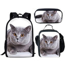Kit Escolar de Gato 3 Peças: Mochila, Lancheira e Estojo