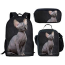 Kit Escolar de Gato 3 Peças: Mochila, Lancheira e Estojo