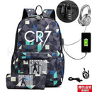 Kit Escolar CR7: Mochila com Entrada de Fone de Ouvido e USB + Estojo