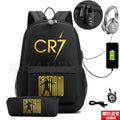 Kit Escolar CR7: Mochila com Entrada de Fone de Ouvido e USB + Estojo