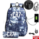 Kit Escolar CR7: Mochila com Entrada de Fone de Ouvido e USB + Estojo