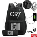 Kit Escolar CR7: Mochila com Entrada de Fone de Ouvido e USB + Estojo