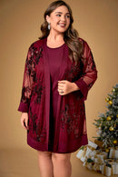 Vestido Midi Vinho com 2 Peça Brilhosa