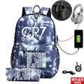Kit Escolar CR7: Mochila com Entrada de Fone de Ouvido e USB + Estojo