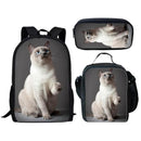 Kit Escolar de Gato 3 Peças: Mochila, Lancheira e Estojo