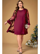 Vestido Midi Vinho com 2 Peça Brilhosa