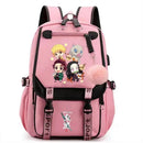 Mochila Escolar Feminina do Anime Demon Slayer Nezuko - Com Entrada de Fone de Ouvido e USB