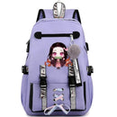 Mochila Escolar Feminina do Anime Demon Slayer Nezuko - Com Entrada de Fone de Ouvido e USB