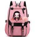 Mochila Escolar Feminina do Anime Demon Slayer Nezuko - Com Entrada de Fone de Ouvido e USB