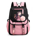 Mochila Escolar Feminina do Anime Demon Slayer Nezuko - Com Entrada de Fone de Ouvido e USB