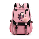 Mochila Escolar Feminina do Anime Demon Slayer Nezuko - Com Entrada de Fone de Ouvido e USB