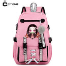 Mochila Escolar Feminina do Anime Demon Slayer Nezuko - Com Entrada de Fone de Ouvido e USB