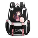 Mochila Escolar Feminina do Anime Demon Slayer Nezuko - Com Entrada de Fone de Ouvido e USB