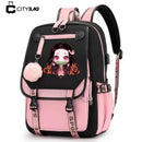 Mochila Escolar Feminina do Anime Demon Slayer Nezuko - Com Entrada de Fone de Ouvido e USB
