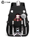 Mochila Escolar Feminina do Anime Demon Slayer Nezuko - Com Entrada de Fone de Ouvido e USB
