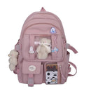 Mochila Escolar K-pop Feminina com Ursinho de Pelúcia